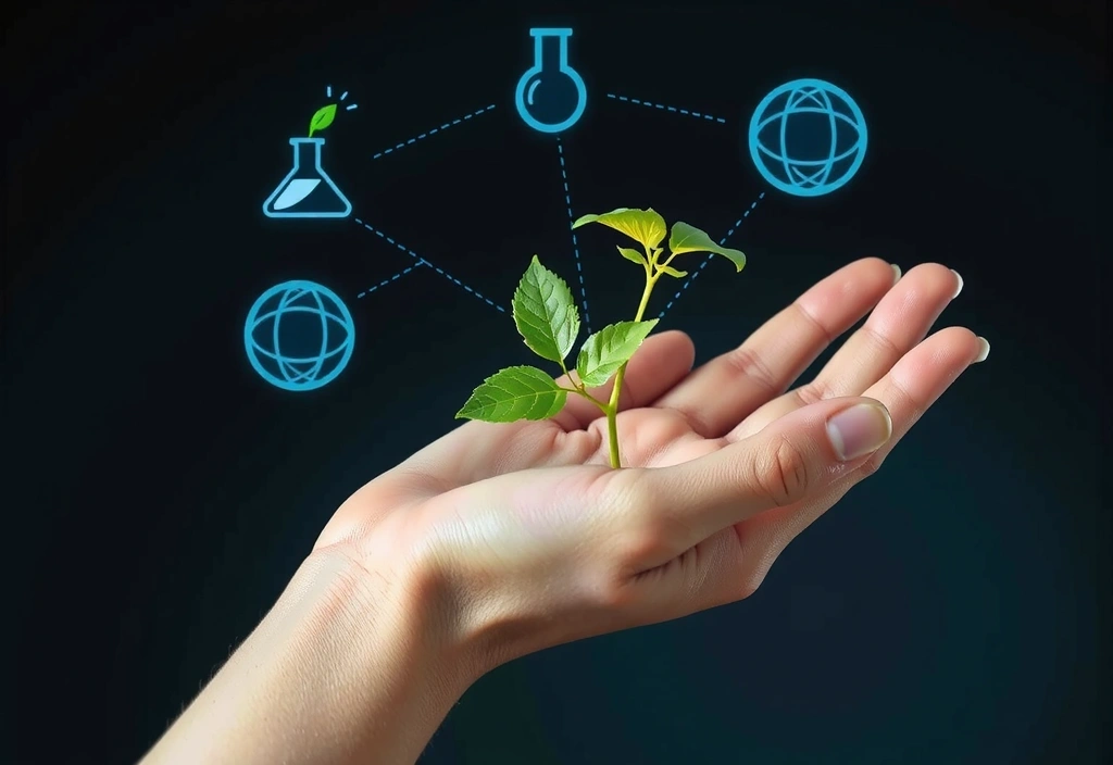 Illustration de notre mission : une main tenant une plante verte, symbolisant la santé naturelle et la connaissance éclairée.